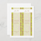 Bruin en kalkgroen Damask Save Date-Bladwijzer Aankondigingskaart (Voorkant / Achterkant)