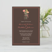 Bruin en koraal Mason Jar Wedding Invitations Kaart (Staand voorkant)