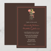 Bruin en koraal Mason Jar Wedding Invitations Kaart (Voorkant / Achterkant)