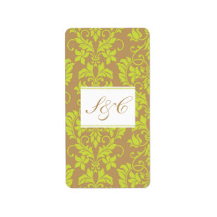 Bruin en Lime Green Damask Hershey's Miniatuur Etiket