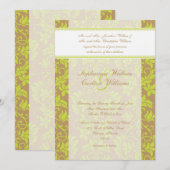Bruin en Lime Green Damask Wedding Invitation Kaart (Voorkant / Achterkant)