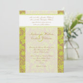 Bruin en Lime Green Damask Wedding Invitation Kaart (Staand voorkant)