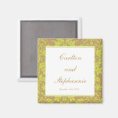 Bruin en Lime Green Damask Wedding Magnet Favor (Voorkant / Achterkant)