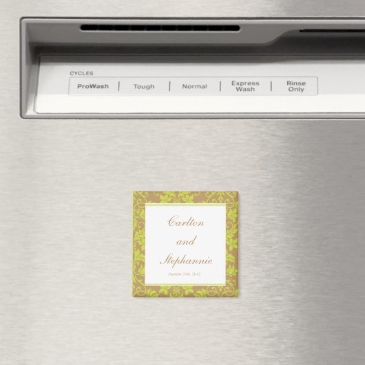 Bruin en Lime Green Damask Wedding Magnet Favor (Insitu (Vaatwasser))