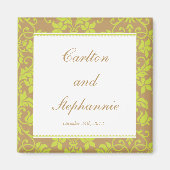 Bruin en Lime Green Damask Wedding Magnet Favor (Voorkant)