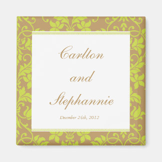 Bruin en Lime Green Damask Wedding Magnet Favor