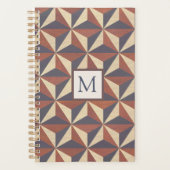 Bruin en marineblauw stijlvol geometrisch monogram planner (Voorkant)
