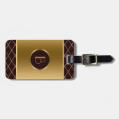 Bruin en Metallic Goud Geometrisch Ontwerp Bagagelabel (Voorkant horizontaal)