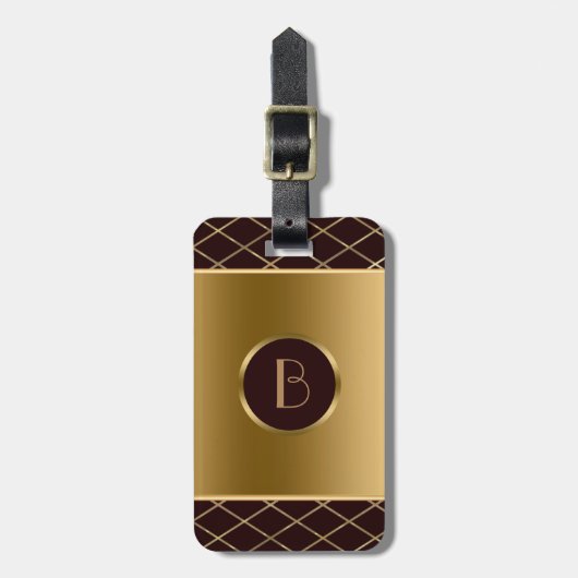 Bruin en Metallic Goud Geometrisch Ontwerp Bagagelabel (Voorkant verticaal)
