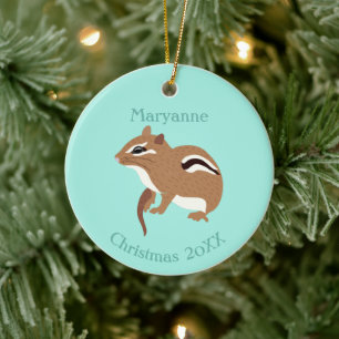 Bruin en Mint Green Chipmunk Lovers Personalized Keramisch Ornament