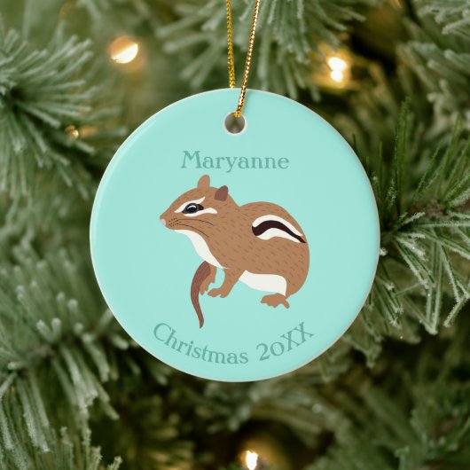 Bruin en Mint Green Chipmunk Lovers Personalized Keramisch Ornament (Boom)