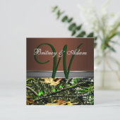 Bruin en Mossy Green Camo Wedding Invitations Kaart (Staand voorkant)