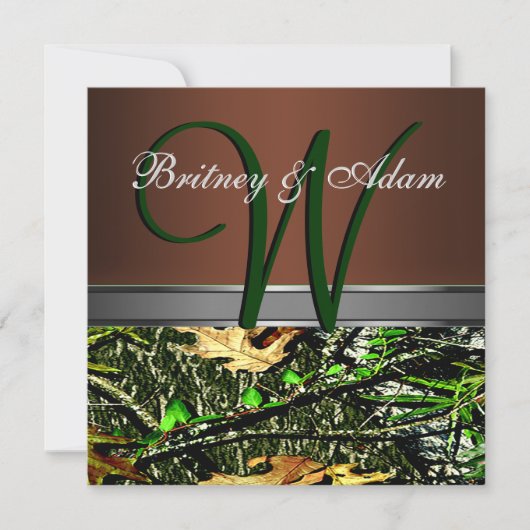 Bruin en Mossy Green Camo Wedding Invitations Kaart (Voorkant)