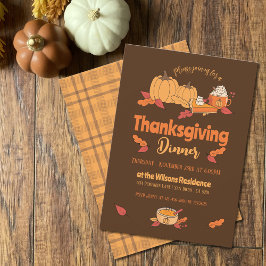 Bruin en oker Thanksgiving Diner Invitations Kaart