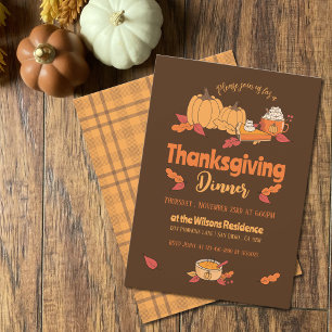Bruin en oker Thanksgiving Diner Invitations Kaart