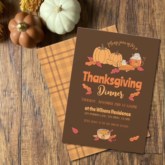 Bruin en oker Thanksgiving Diner Invitations Kaart