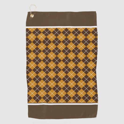 Bruin en oranje argyle golfhanddoek (Voorkant)