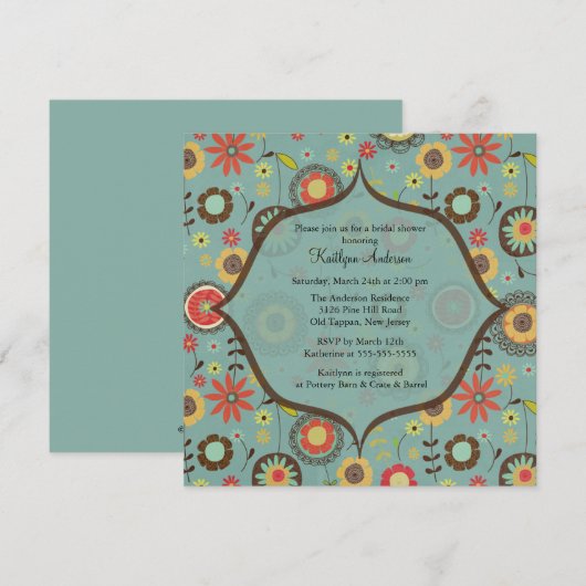 Bruin en Oranje bloemen Bridal Shower Kaart (Voorkant / Achterkant)