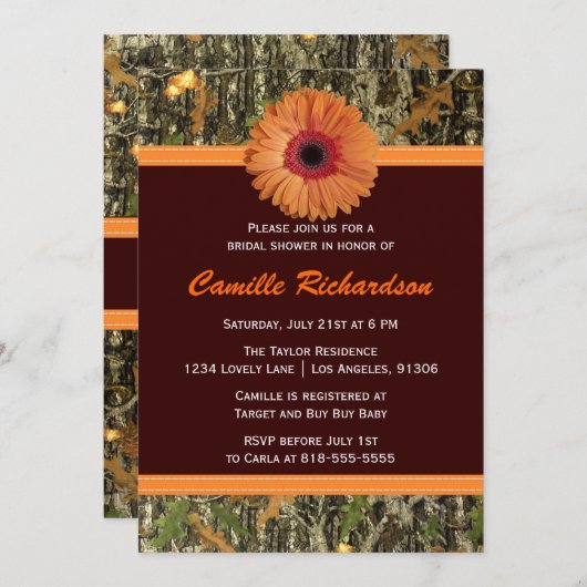 Bruin en Oranje Daisy Bridal Shower Kaart (Voorkant / Achterkant)