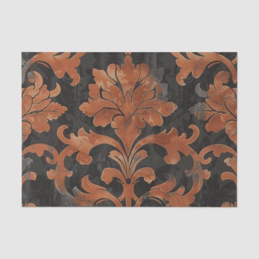 Bruin en Oranje Damask Pattern Tissuepapier (Voorkant)