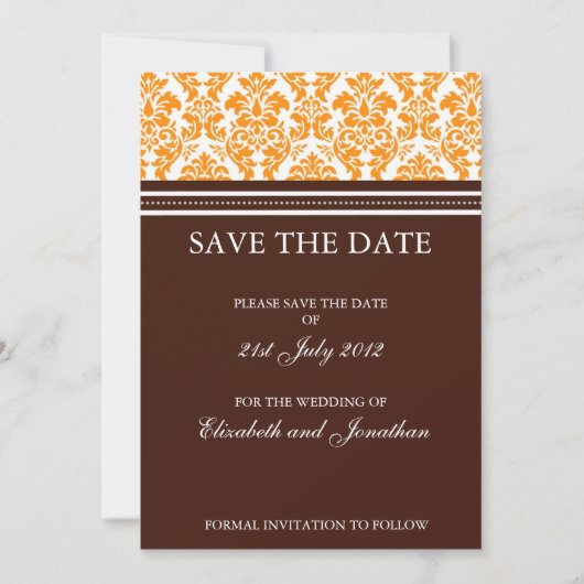 Bruin en Oranje Damask sparen het Briefkaart Date (Voorkant)