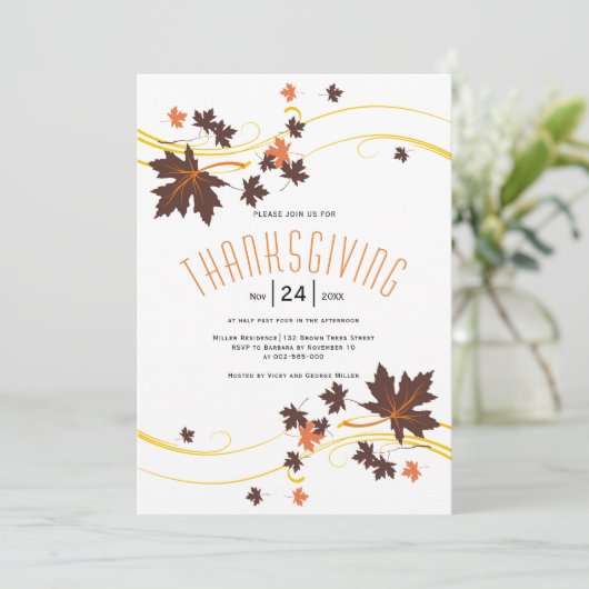 Bruin en oranje esdoornbladeren najaar Thanksgivin Kaart (Staand voorkant)