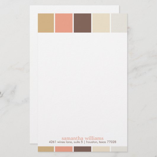 Bruin en peach Moderne decoratieve kleurenblokken Briefpapier (Voorkant / Achterkant)