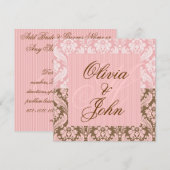 Bruin en PINK DAMASK Elegant Wedding Invitation Kaart (Voorkant / Achterkant)