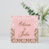 Bruin en PINK DAMASK Elegant Wedding Invitation Kaart (Staand voorkant)