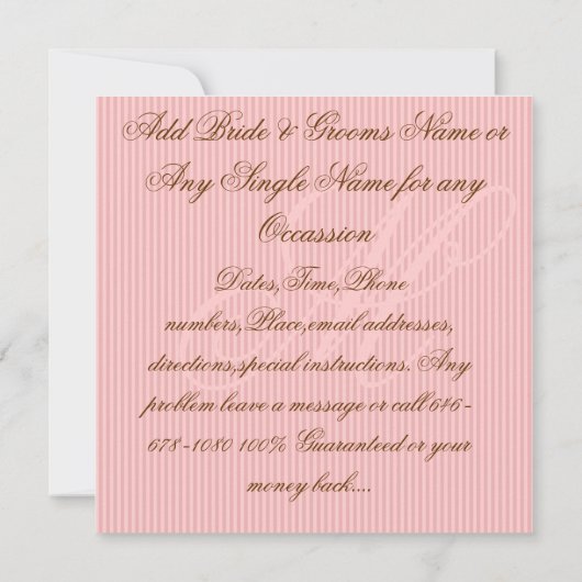 Bruin en PINK DAMASK Elegant Wedding Invitation Kaart (Achterkant)