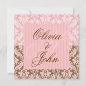 Bruin en PINK DAMASK Elegant Wedding Invitation Kaart (Voorkant)