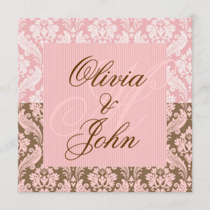 Bruin en PINK DAMASK Elegant Wedding Invitation Kaart