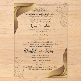 Bruin en roam Elegant Moderne Moslim Wedding Kaart Acryl Uitnodigingen