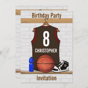 Bruin- en Rode Basketball Jersey Birthday Party Kaart