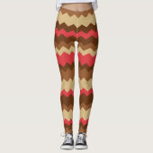 Bruin en rood Autumn Zig Zag Striped Leggings (Voorkant)