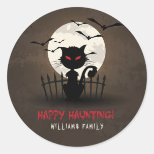 Bruin en rood gekleurd jachtkat ronde sticker