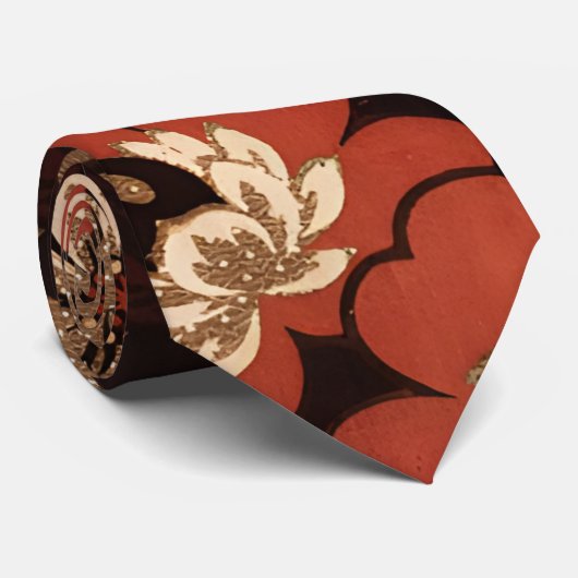 Bruin en rood Retro Floral Design Stropdas (Opgerold)