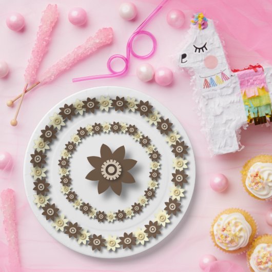 Bruin en room Floral Papieren Bordje (Feest)