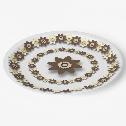Bruin en room Floral Papieren Bordje (Gekanteld)