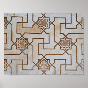Bruin en roomgeometrisch mozaïekpatroon poster