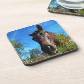 Bruin en roomkleurig paardenblauw drankjes onderzetter (Linkerzijde)