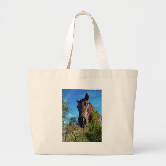 Bruin en roomkleurig paardenblauw grote tote bag (Voorkant)