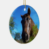 Bruin en roomkleurig paardenblauw keramisch ornament (Rechts)