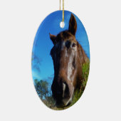 Bruin en roomkleurig paardenblauw keramisch ornament (Rechts)