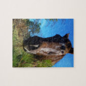 Bruin en roomkleurig paardenblauw legpuzzel (Horizontaal)