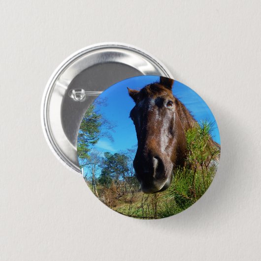 Bruin en roomkleurig paardenblauw ronde button 5,7 cm (Voorkant /achterkant)
