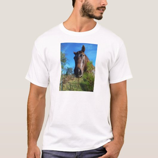 Bruin en roomkleurig paardenblauw t-shirt (Voorkant)
