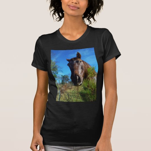 Bruin en roomkleurig paardenblauw t-shirt (Voorkant)