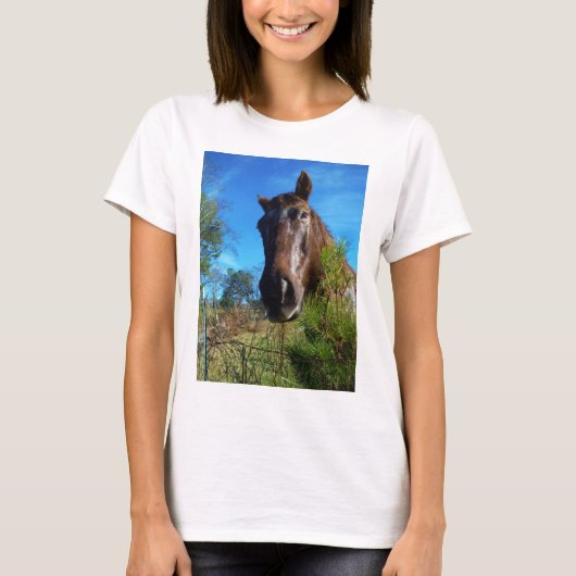 Bruin en roomkleurig paardenblauw t-shirt (Voorkant)
