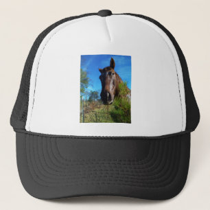 Bruin en roomkleurig paardenblauw trucker pet